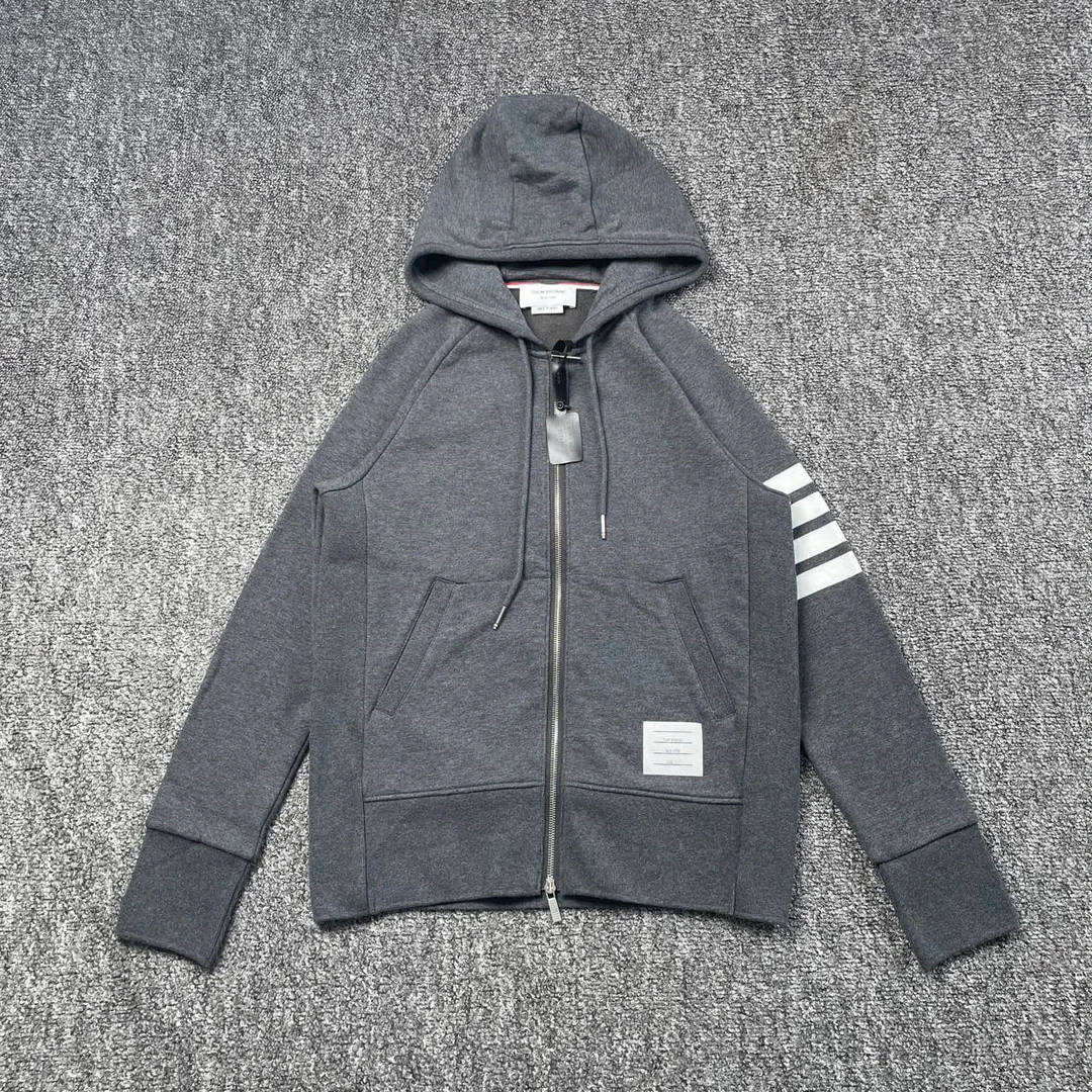 99新 TORY BURCH/汤丽柏琦 4316深灰色贴标四条纹卫衣外套/3码