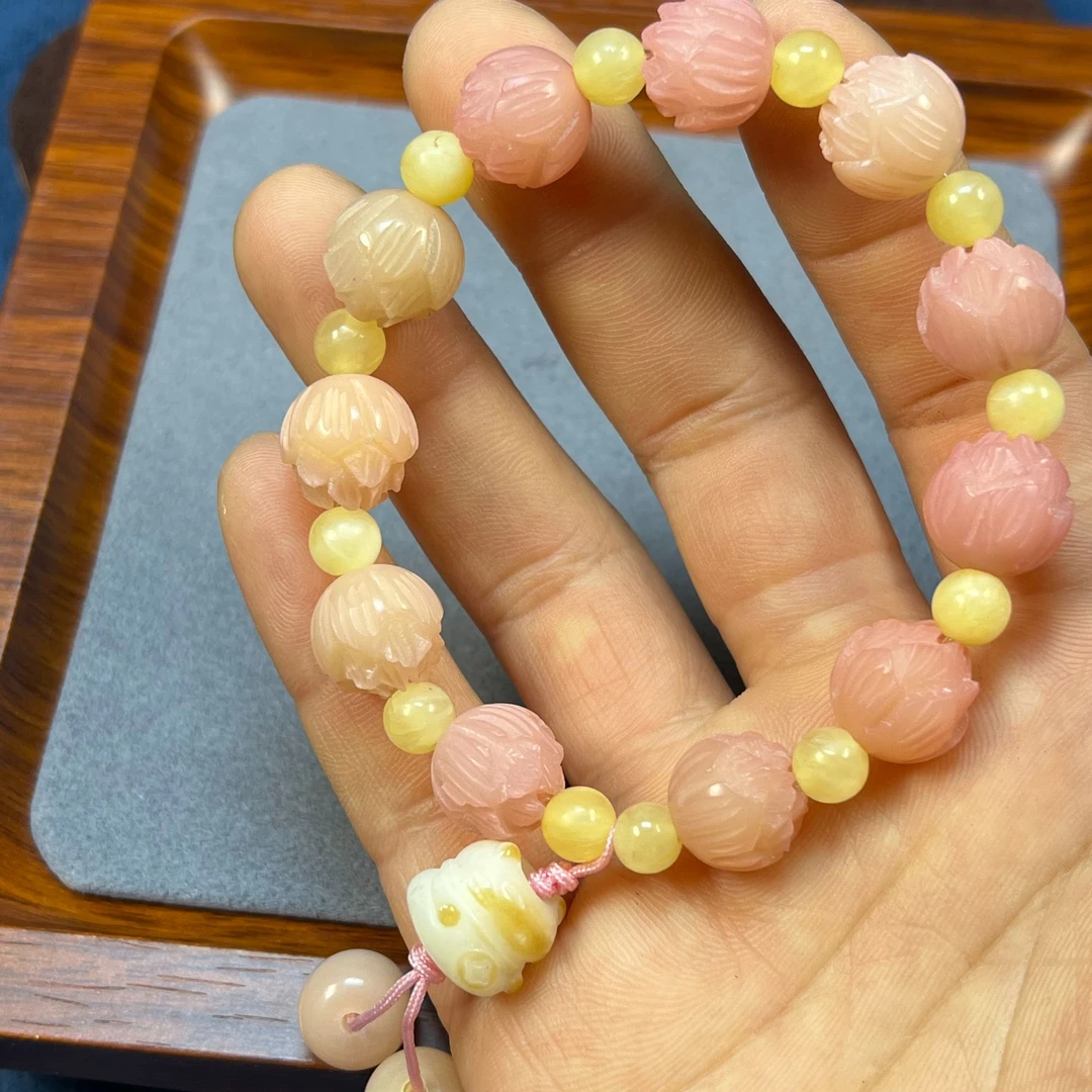 好运莲莲粉色莲花招财喵喵国风手串