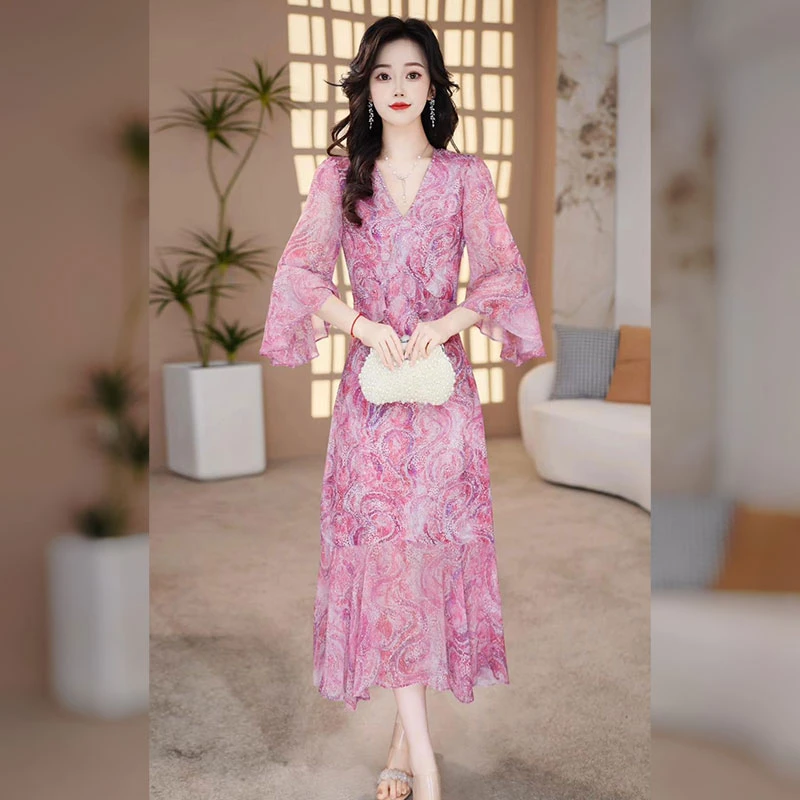 【千羽定制】女人味碎花连衣裙2025年夏季新款气质收腰显瘦鱼尾裙子