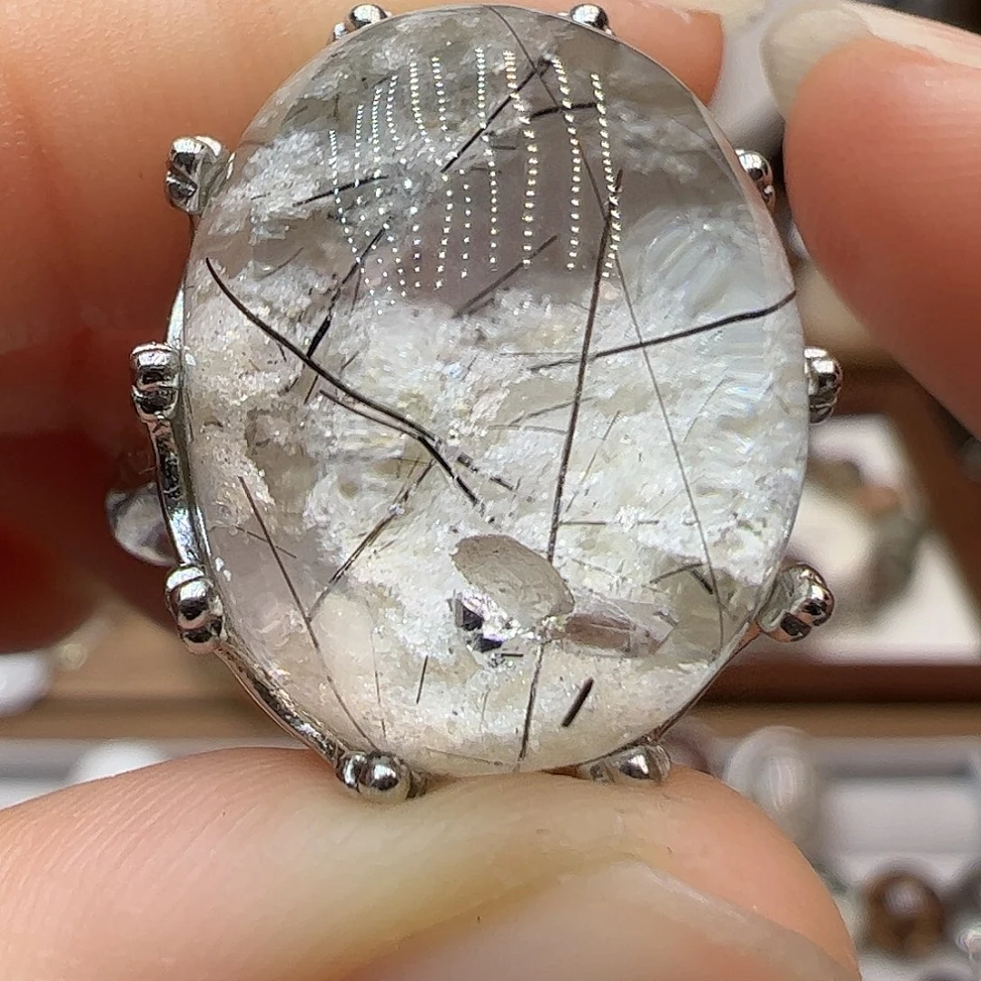 水晶珠宝半成品银S925镶嵌戒指