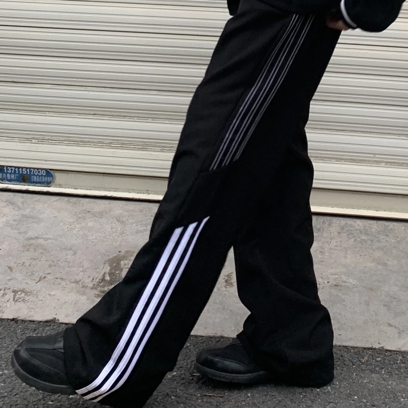 2025新款原创休闲裤男百搭四季条纹拼接情侣宽松潮篮球运动裤子