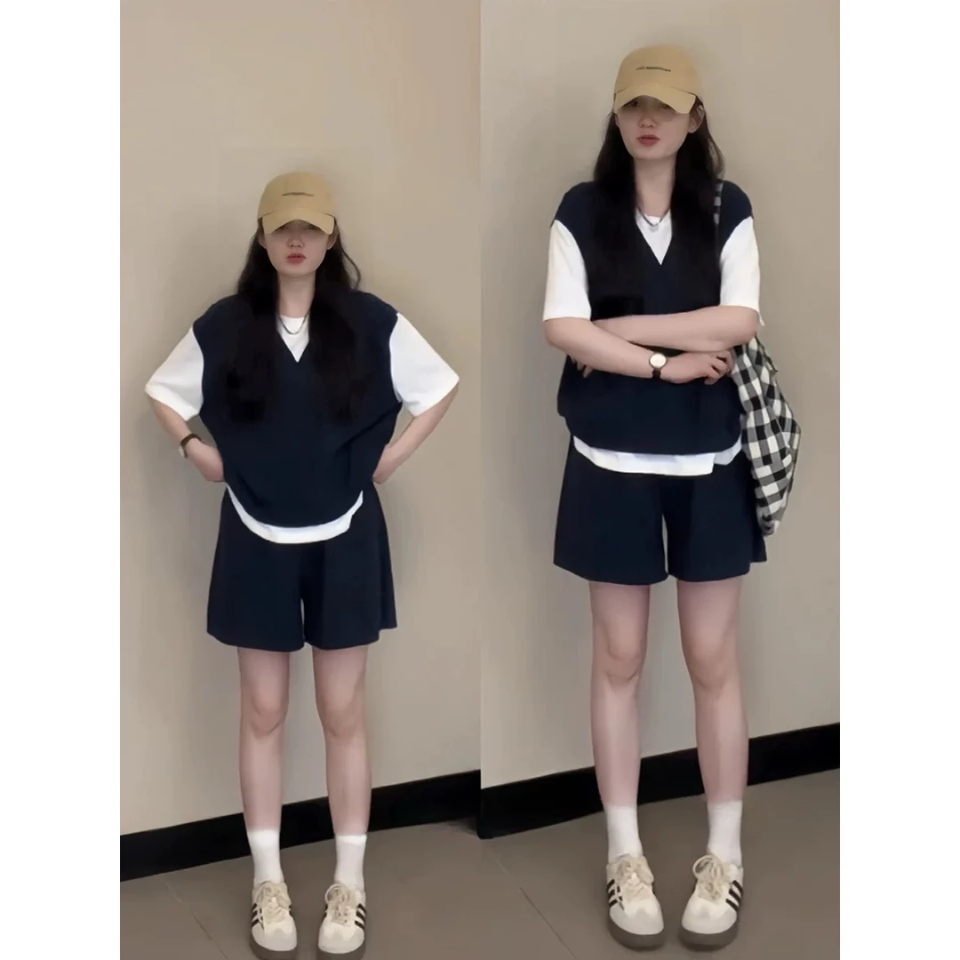 新款现货2025孕妇装夏季针织冰丝休闲运动假两件高级孕妇装