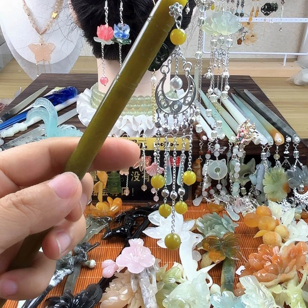 蛇纹石玉合金发饰