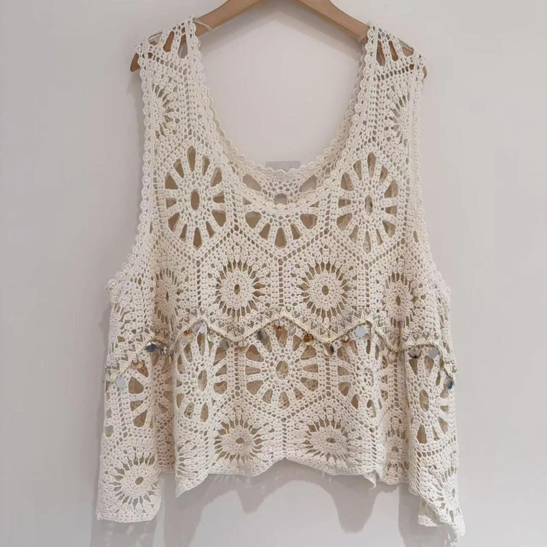 遮肉显瘦夏日马甲钩花蕾丝衫小众复古新款镂空独特漂亮小衫