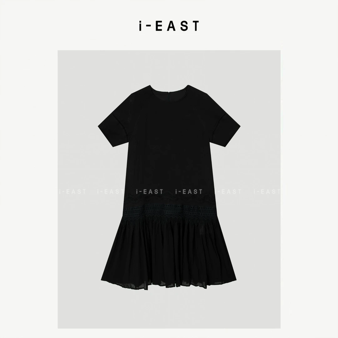 i-EAST QQ 闲日欢歌~褶皱半袖纱纱连衣裙-5X Q13926