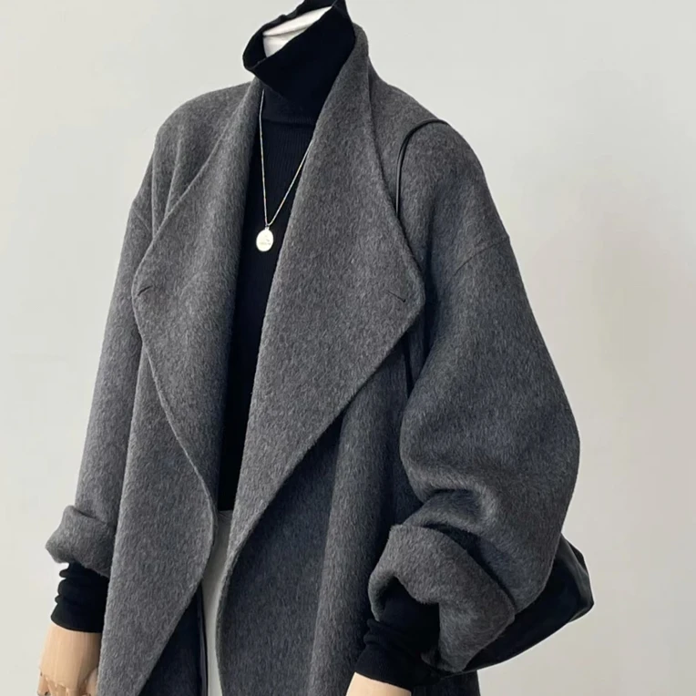 秋冬韩版修身单双面大衣赫本风毛呢大衣小个子秋冬中长款 NO售后