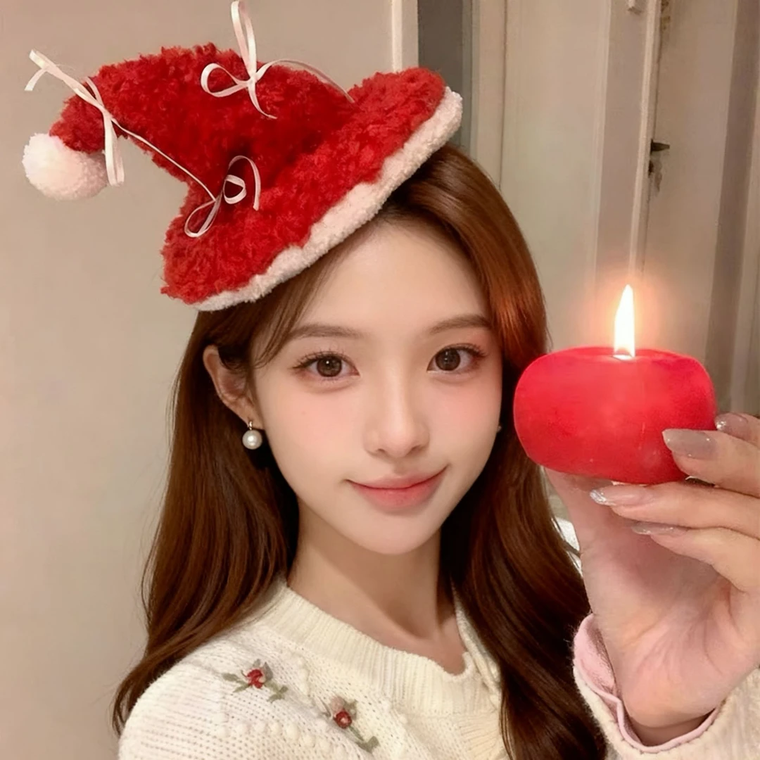 红色毛绒蝴蝶结圣诞帽发夹头饰圣诞节拍照氛围感立体帽子发饰发卡