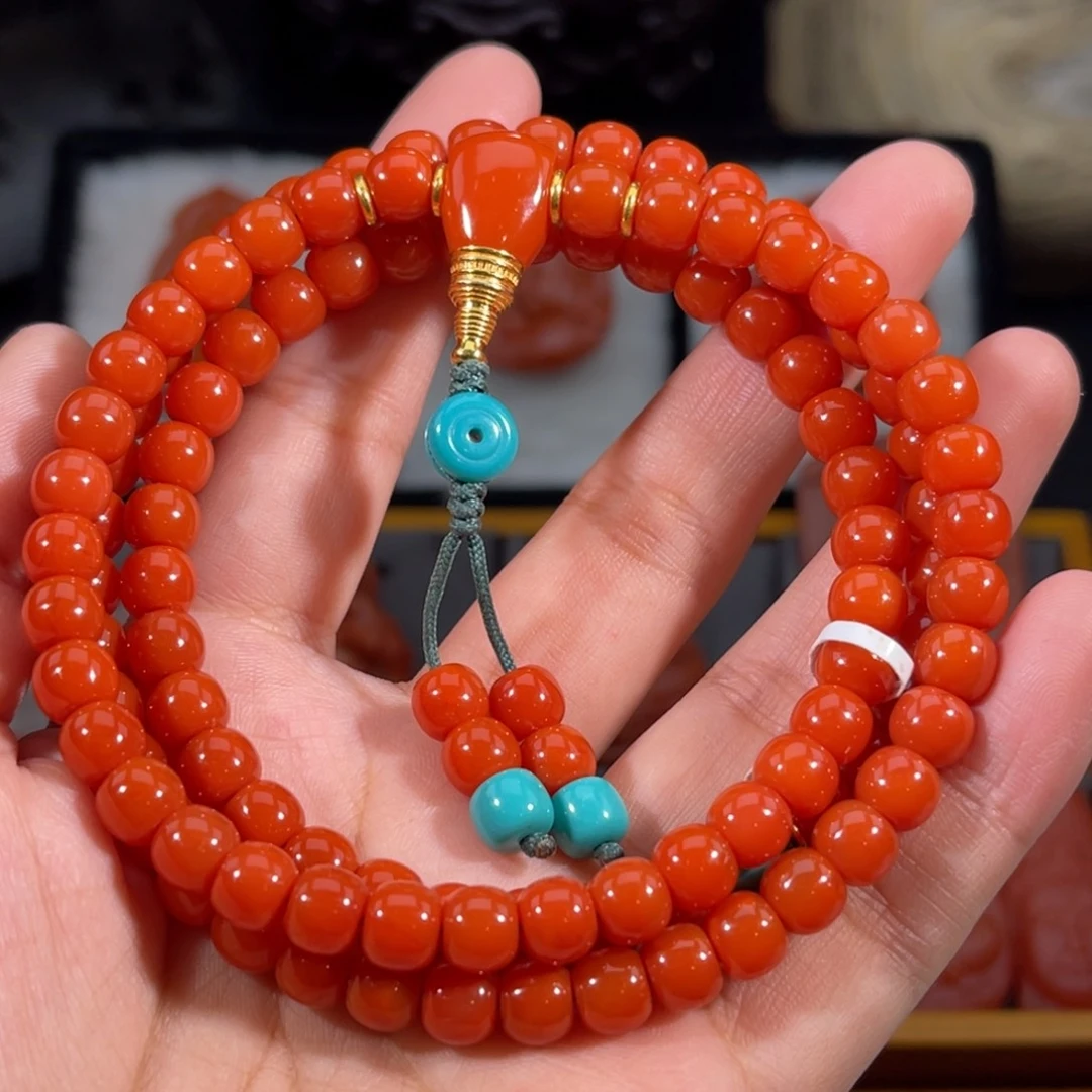 南红玛瑙未镶嵌老型念珠串7.1左右