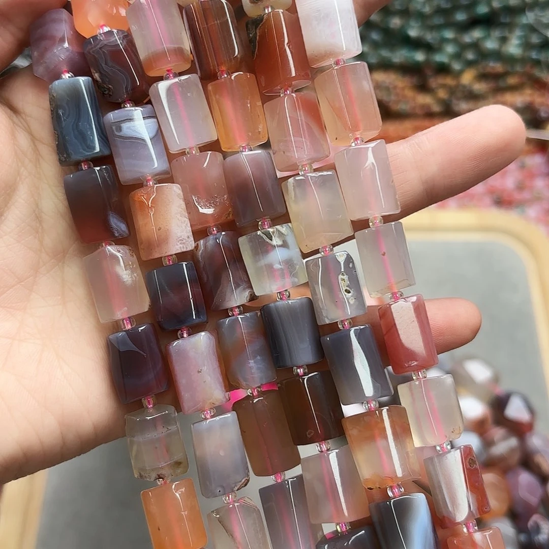 玛瑙/玉髓未镶嵌珠宝半成品10×14水红玛柱子一条