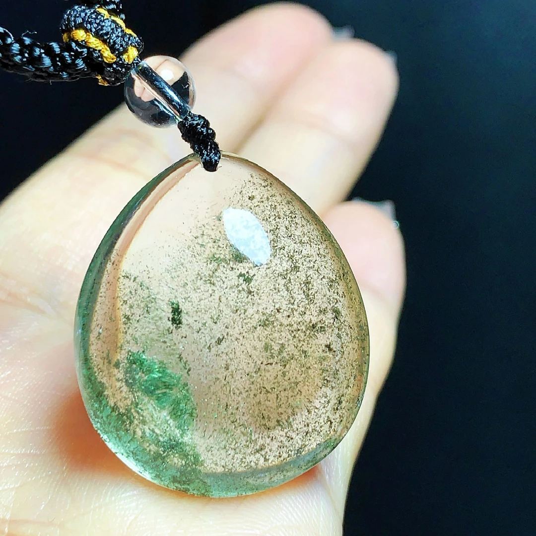 东海水晶天然满天星绿幽灵水晶吊坠毛衣链水滴项坠绿幽灵100%真品
