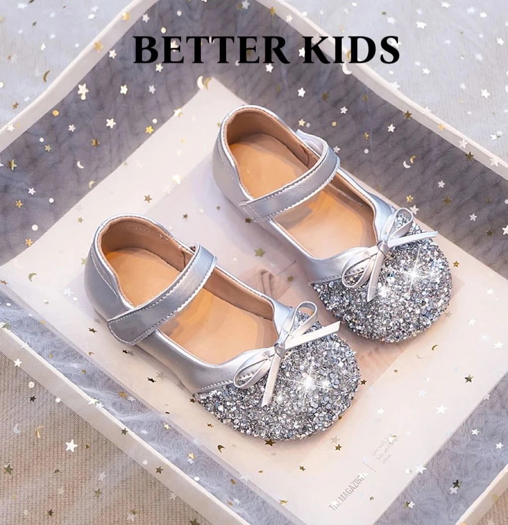 BETTER KIDS/女童皮鞋水晶公主鞋2025春秋款软底软皮银色爱莎单鞋