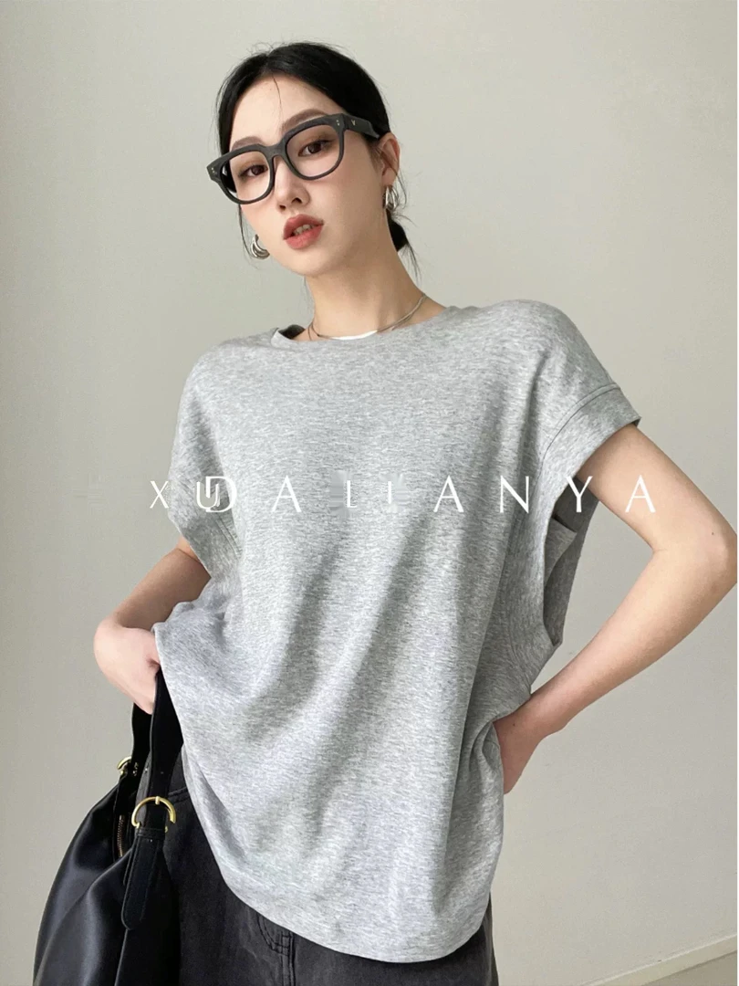 孕妇t恤夏季无袖上衣宽松遮肚不显怀设计感别致圆领薄款百搭短袖