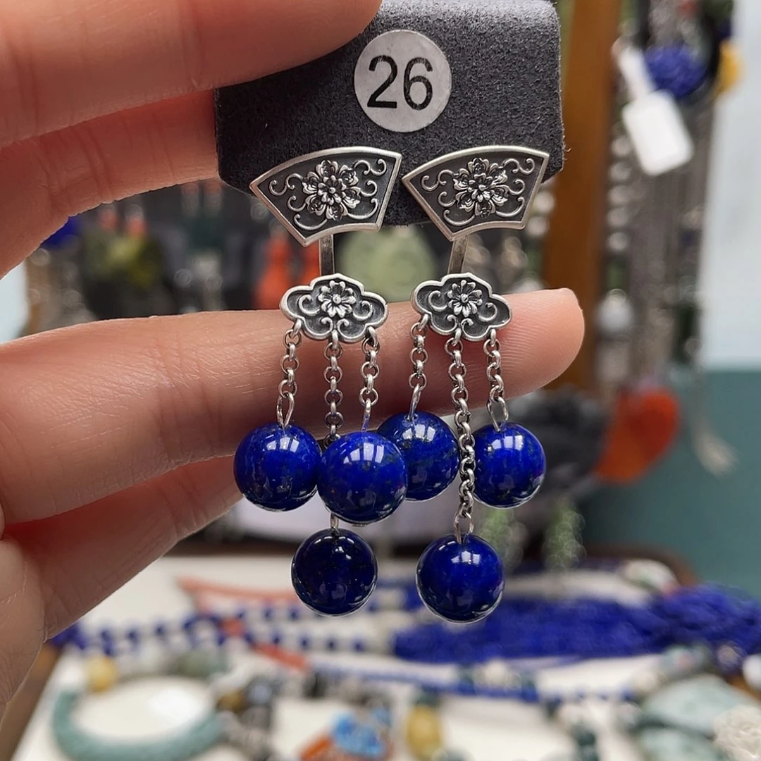 翡翠耳饰银S925镶嵌白****n饰品