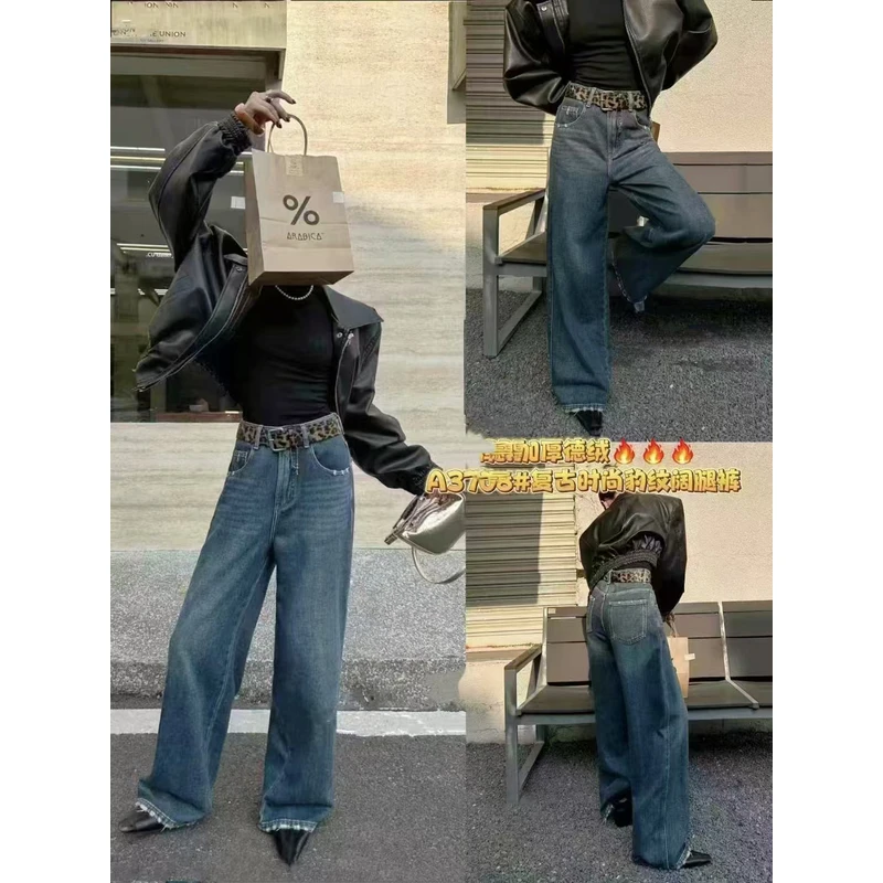 【锦衣服饰】A  3708（3723）复古时尚德绒豹纹阔腿裤