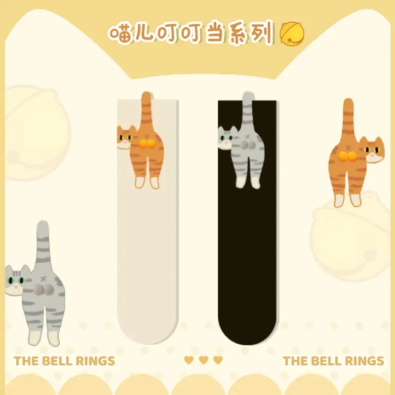 【久恋】白色卡通猫咪叮叮当蛋蛋袜子女夏季ins棉可爱搞怪中筒袜