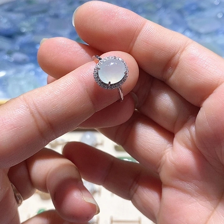 翡翠银S925镶嵌戒指8号