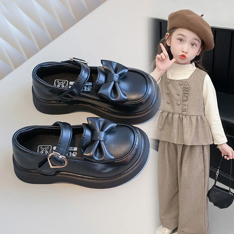 女童鞋子儿童公主小皮鞋2025春夏新款乐福鞋黑色软底英伦春季单鞋