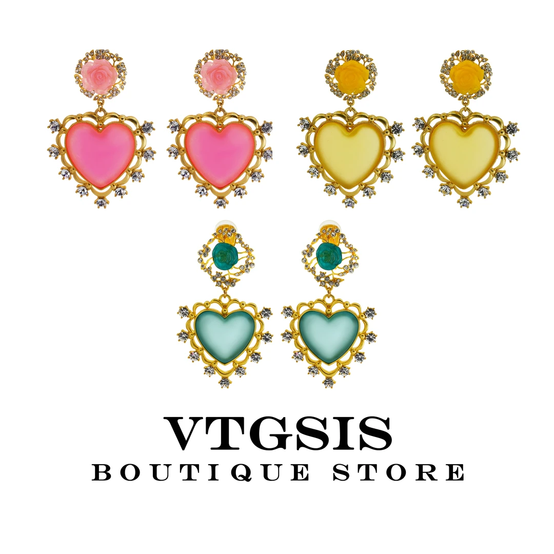 VTGSIS 合金合成锆石耳饰 2494彩色爱心耳夹百搭优雅时尚轻奢耳饰