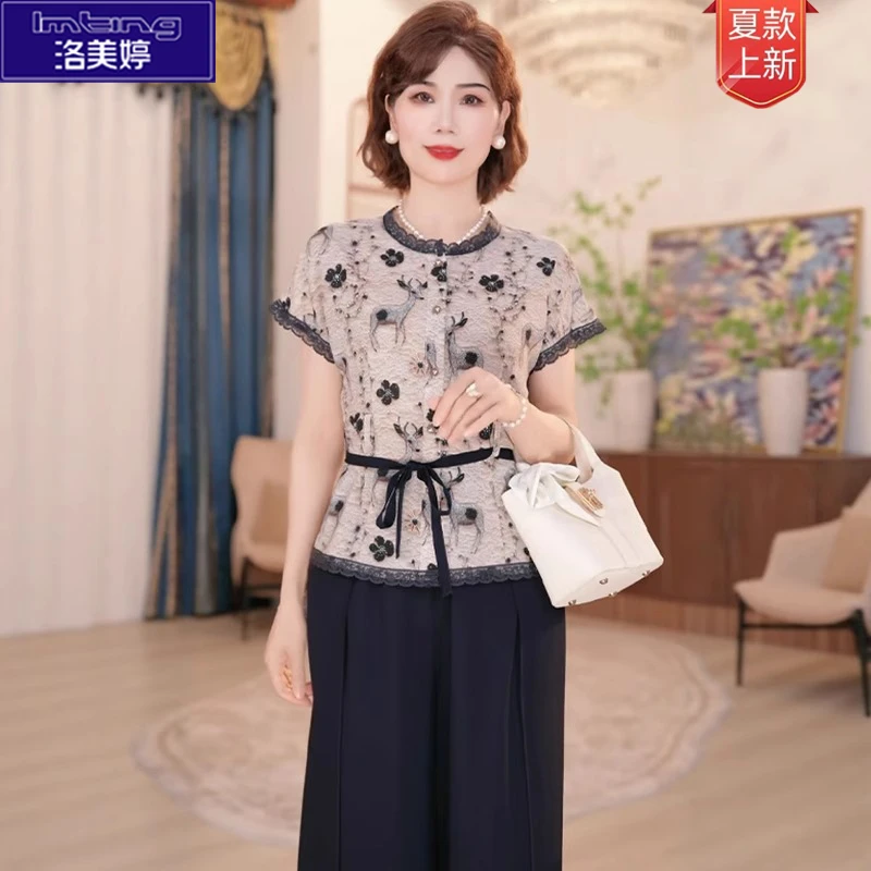 时尚中老年女装新中式香云缎小衫复古女装休闲英伦风妈妈装夏季