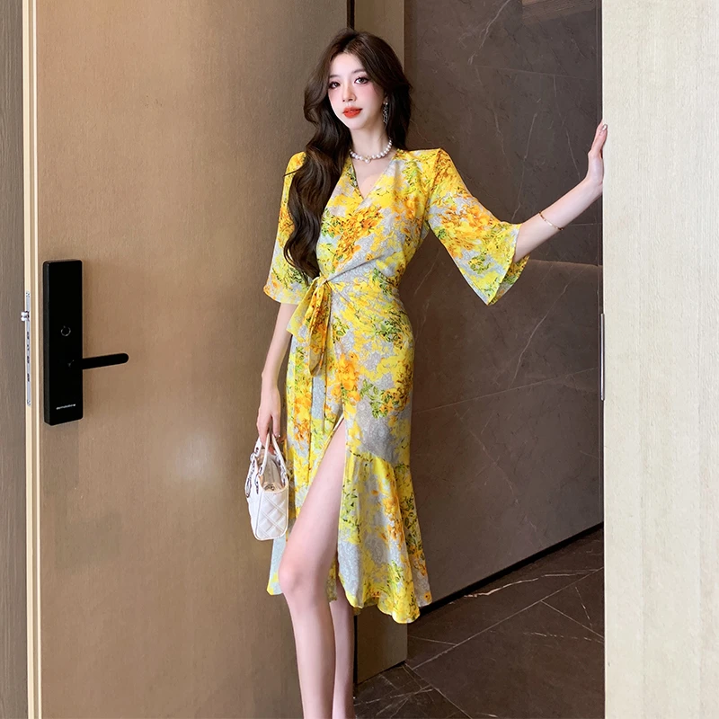 名媛国风时尚收腰度假风长裙气质连衣裙有里布版型正退货少982