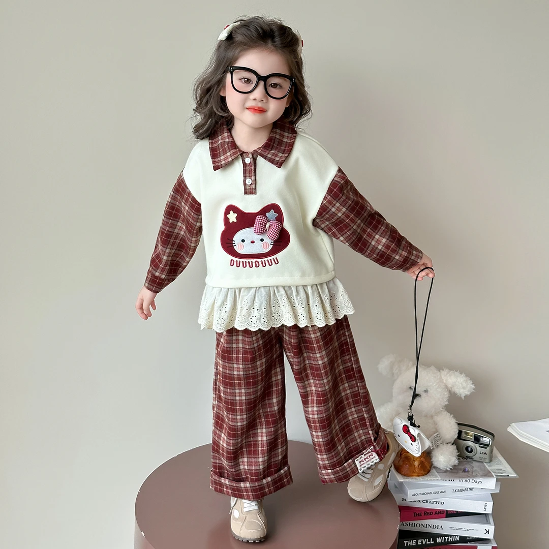 女童韩版格子套装秋2025新款儿童时髦卫衣两件套宝宝春秋休闲衣服