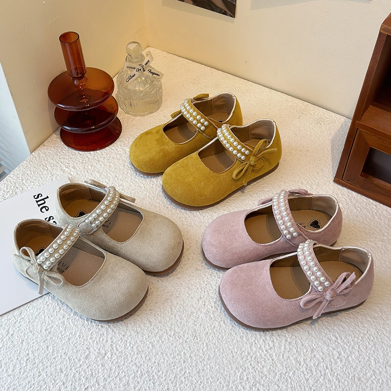 女童博肯鞋2025春新款儿童软底浅口鞋小公主宝宝韩版珍珠甜美单鞋