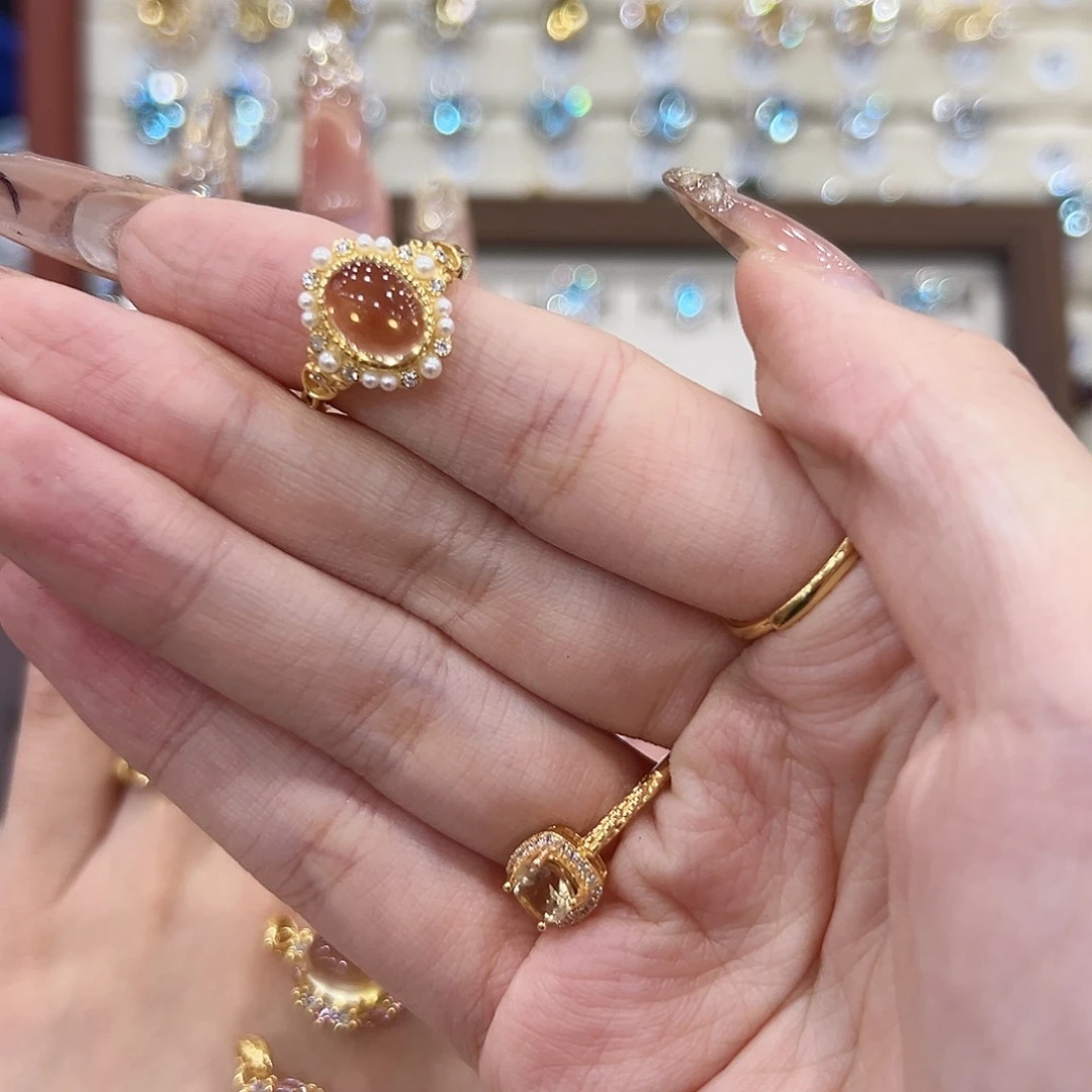一***呀黄晶银S925镀金镶嵌戒指