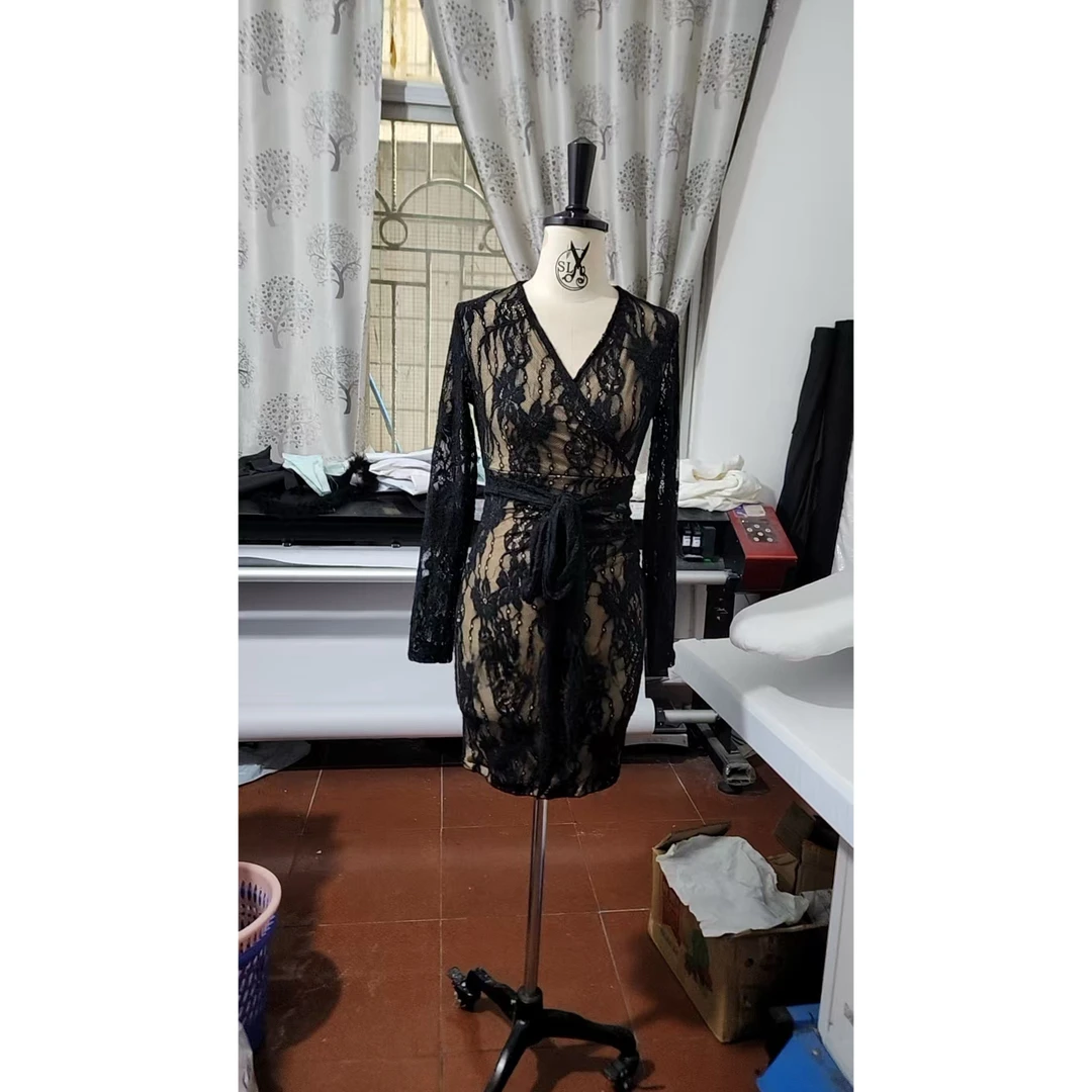 【CHANG.Q】2025651早秋蕾丝钩花轻熟风收腰配腰带连衣裙