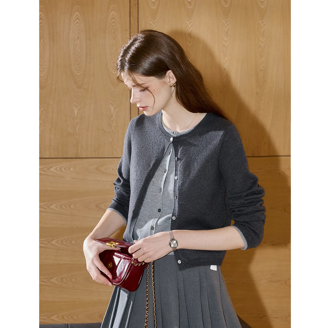 库恩玛维韩版假两件设计感针织开衫女2025秋新款高智精英毛衣外套