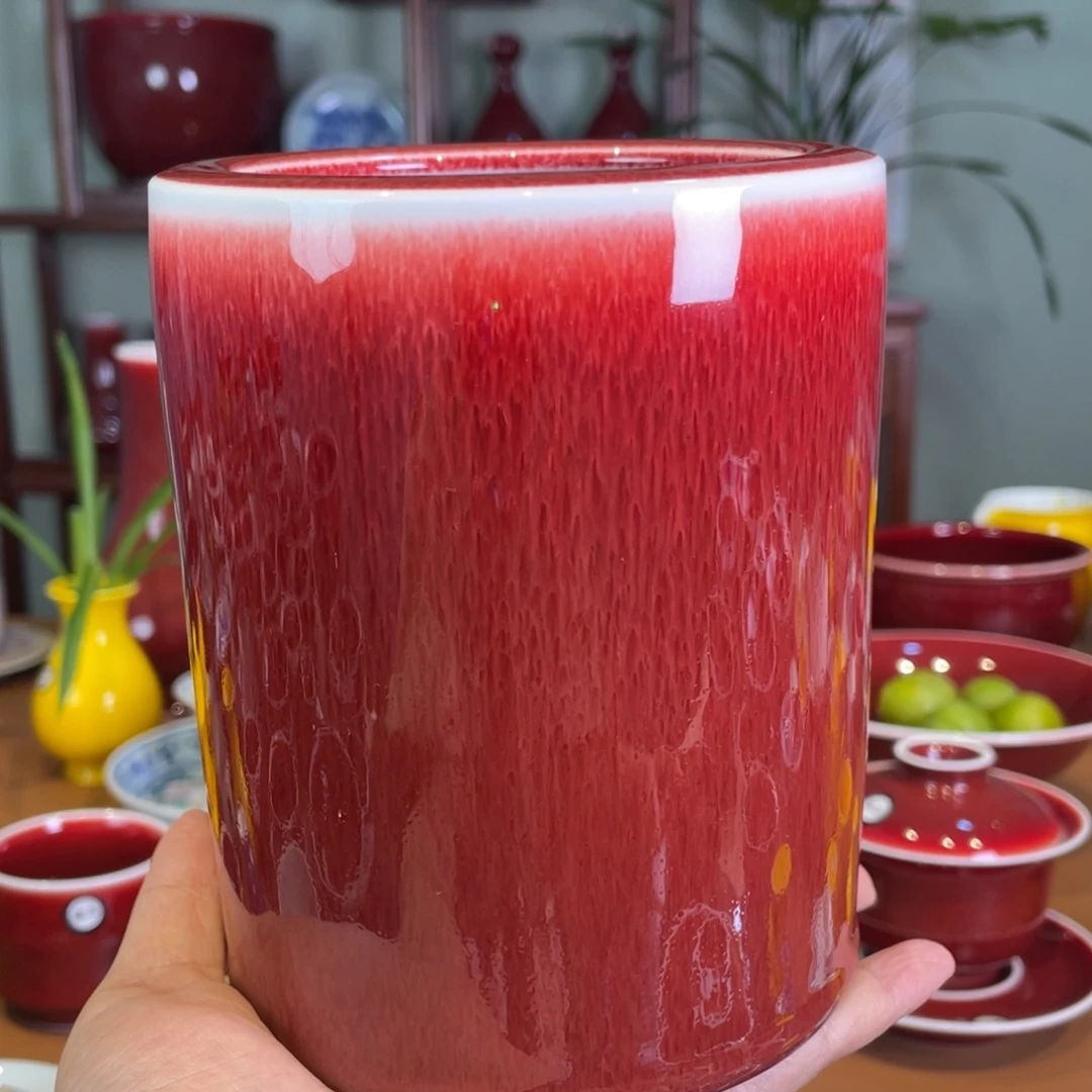 清欢雅玩原矿郎红笔筒