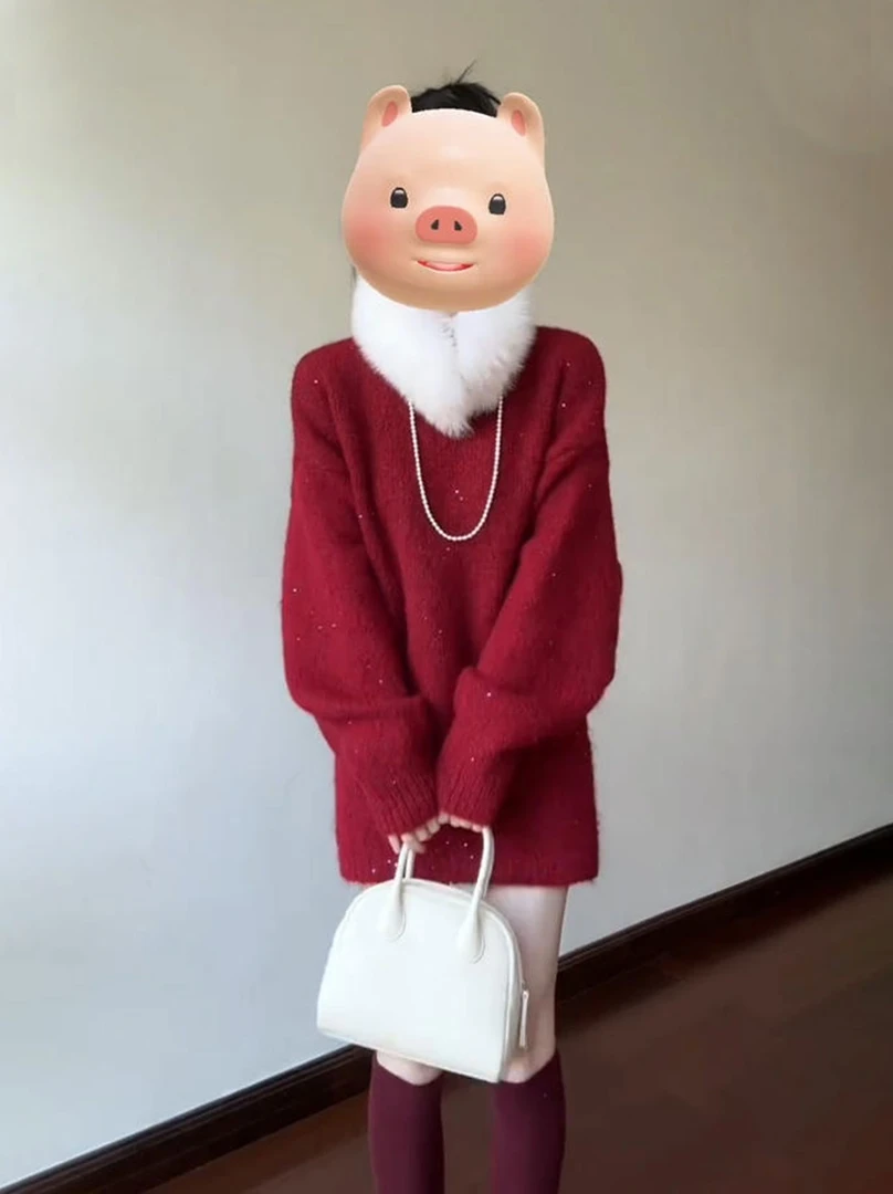 深冬季女装2026超火巨好看的穿搭配一整套韩系圣诞红色毛衣两件套