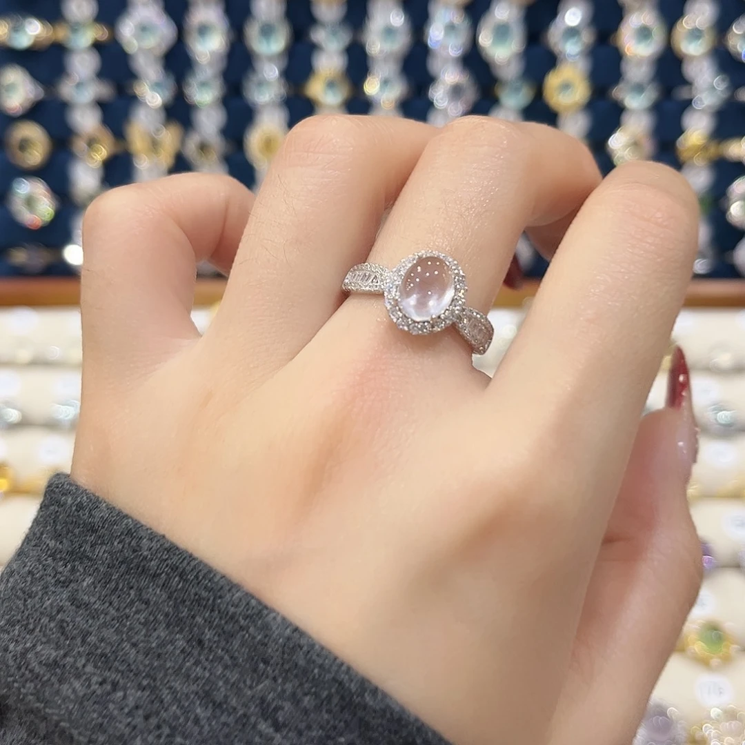 芙蓉石女款银S925镶嵌戒指