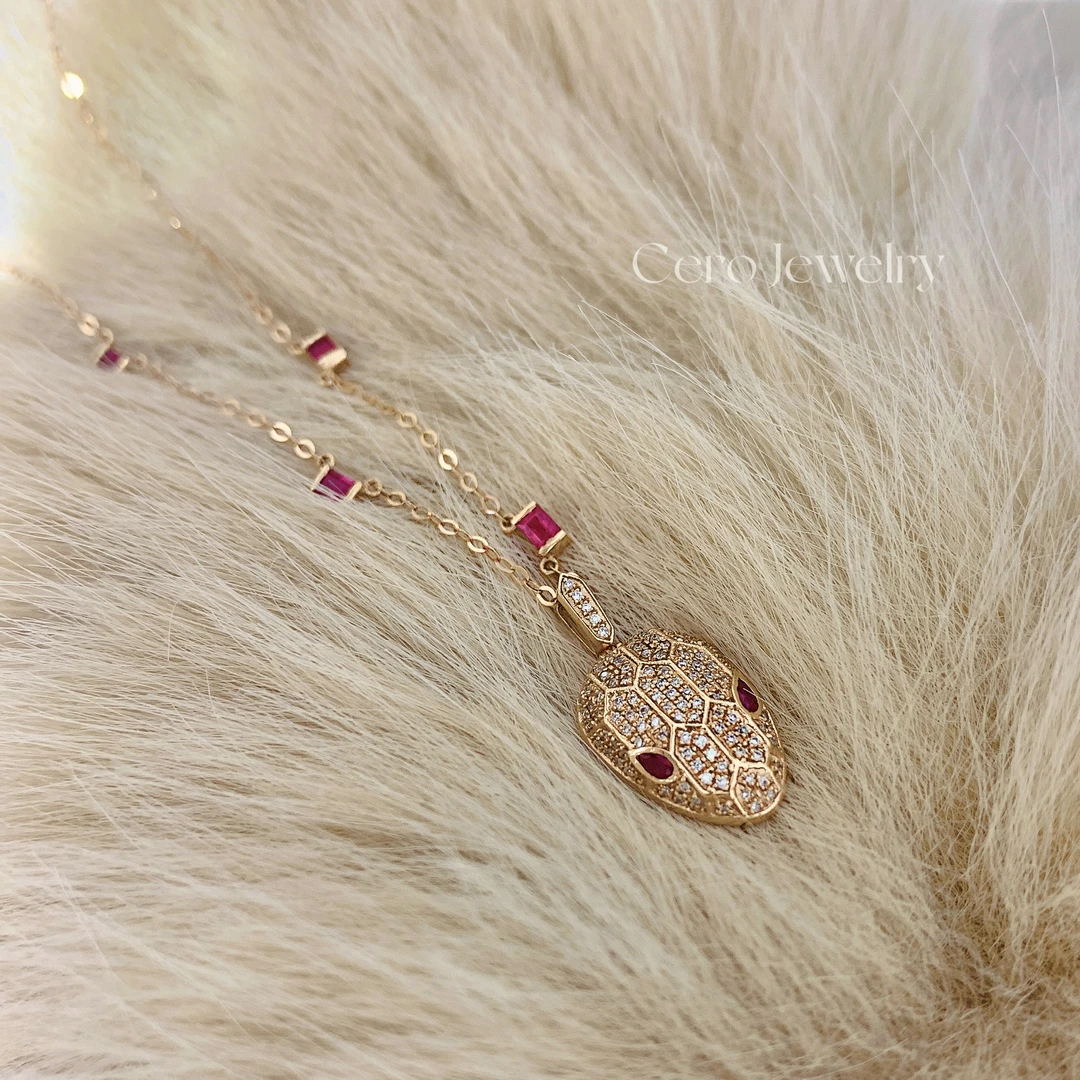 CERO【蛇首吊坠】18k金豪镶红宝石灵蛇钻石吊坠（不含链）MK0039