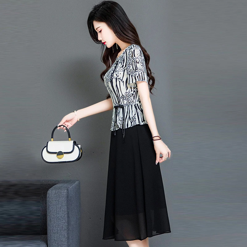 雪纺连衣裙女夏季2025轻奢高级感妈妈假两件高端品牌时尚气质旗袍