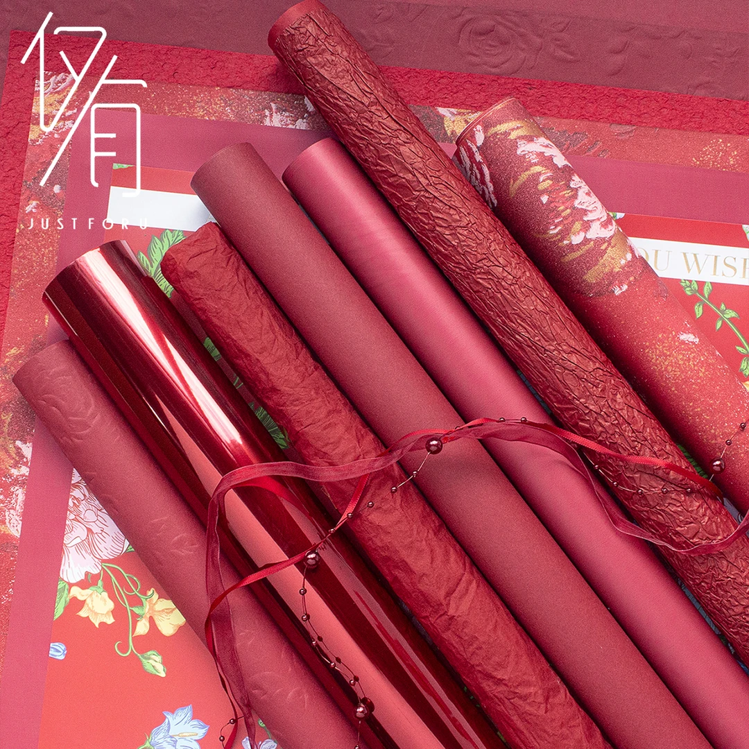 【仅有】中式喜庆红色系包花纸鲜花婚礼花束手工diy花艺礼品包装纸