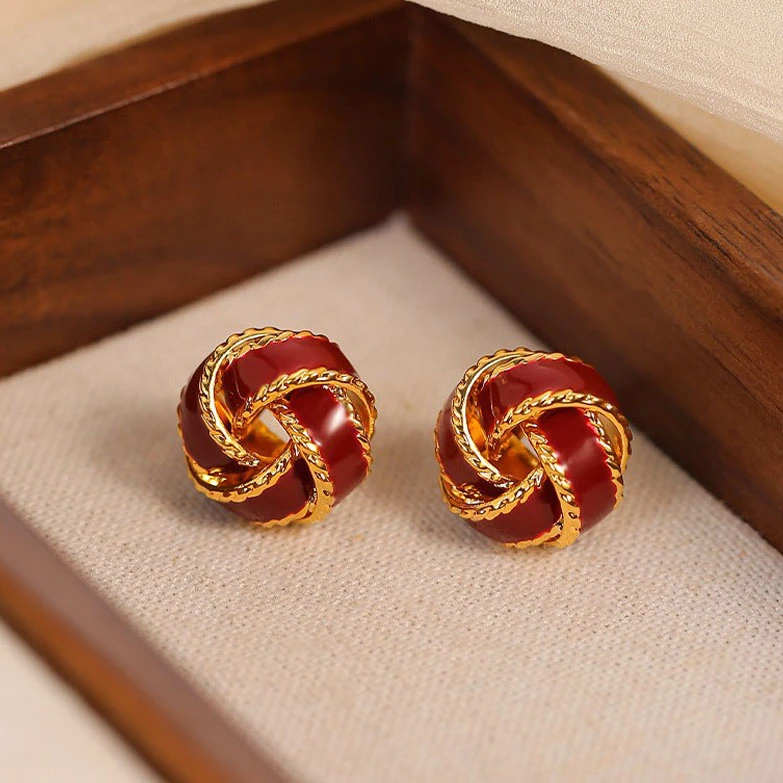 4900#滴油麻花#珐琅耳饰韩式滴油珐琅彩麻花边耳钉