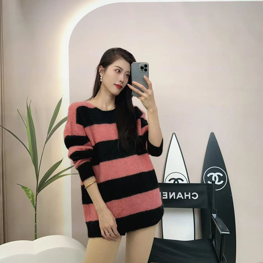 95新 MIU MIU/缪缪 麦殿/粉色毛衣40码/241229VZZWS26