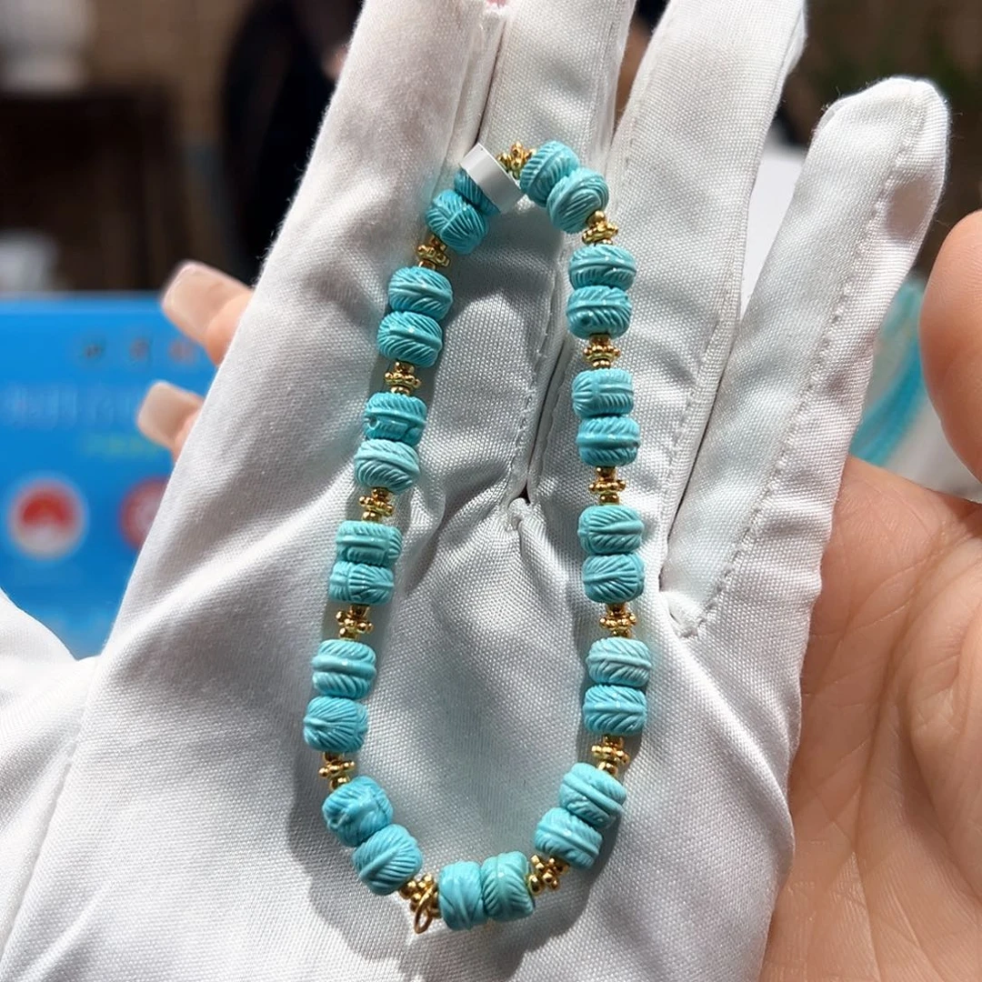 绿松石未镶嵌14羽毛珠单圈放漏卡6+