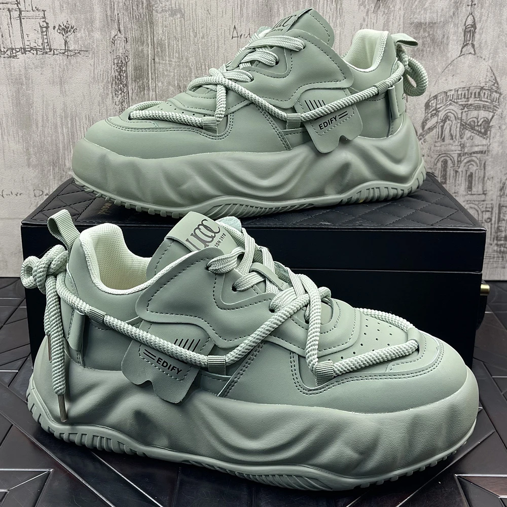 小白鞋男厚底男鞋子个性潮流系带低帮鞋透气韩版百搭青少年运动鞋