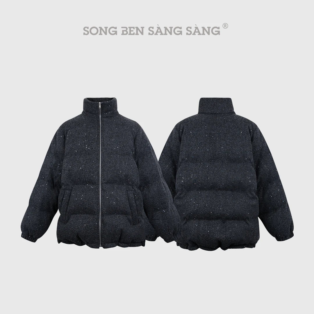 松本丧丧满钻细闪宽松显瘦立领冬季保暖短款棉服外套B254F0024