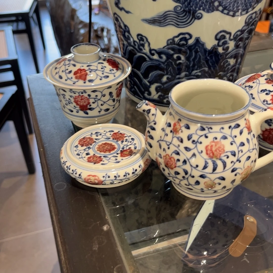 L***s瓷片原矿釉里红茶具