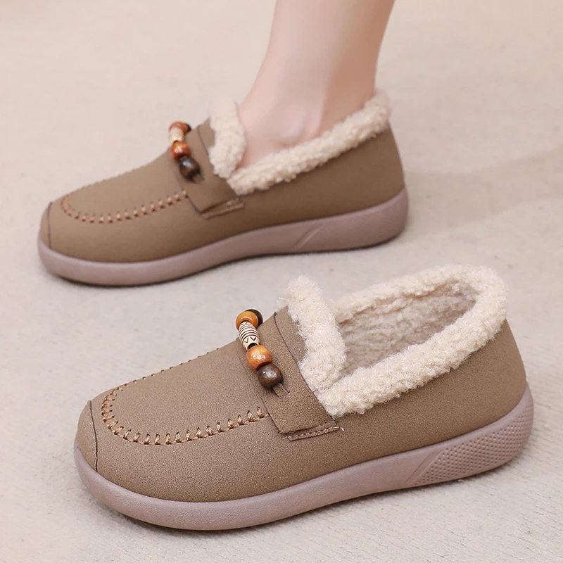 鞋子女2025冬季新款一脚蹬加绒保暖棉鞋防滑舒适不累脚软底妈妈鞋