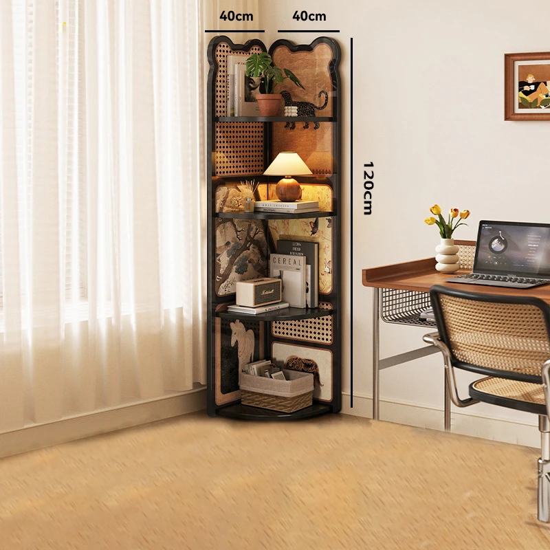 转角书架落地置物架客厅拐角多层收纳柜子中古风三角柜书柜