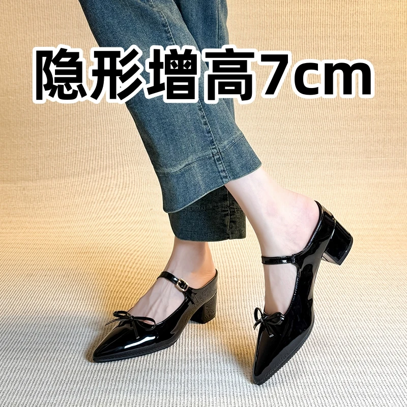 手术室皮拖鞋尖头包头半拖鞋女夏夏季2025新款洋气防滑银色夏天