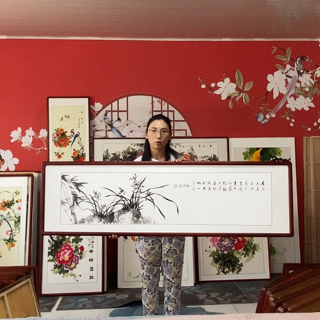 国画手写手绘带框包邮47✖️162国画作品