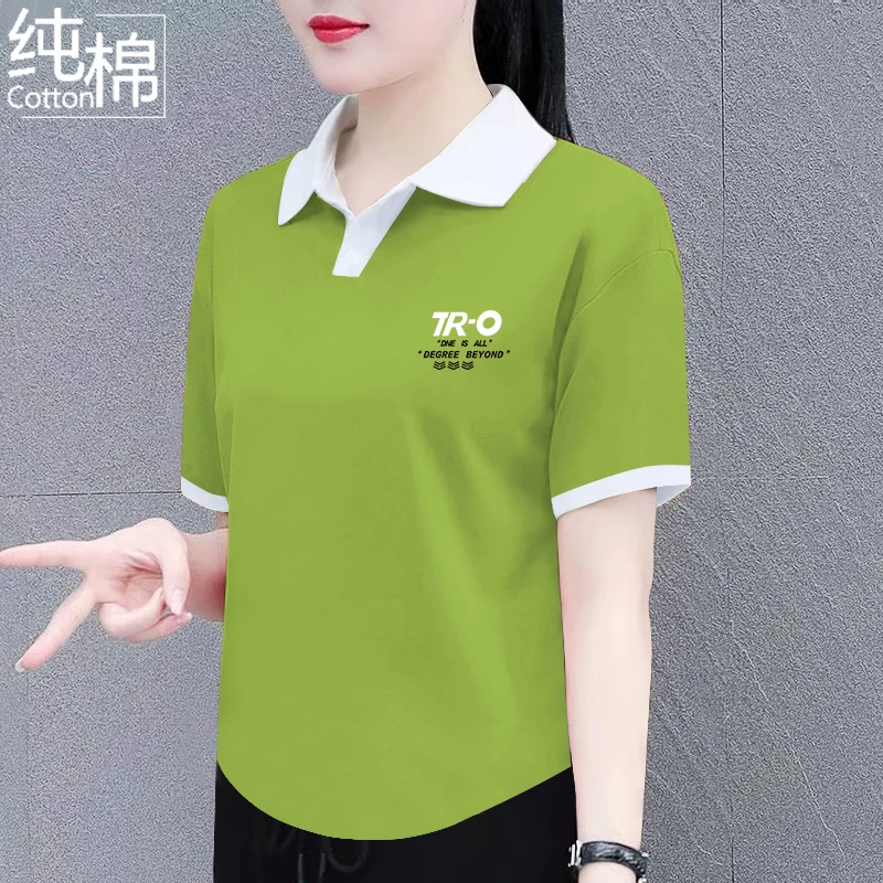 夏季新款翻领短袖纯棉T恤女polo领气质洋气宽松显瘦休闲上衣T恤衫