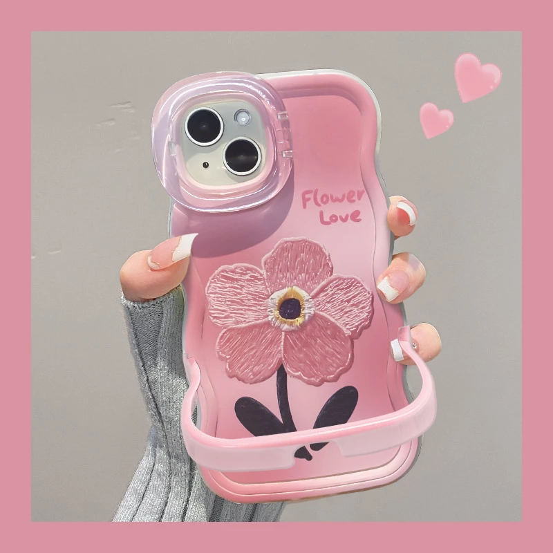 晕染刺绣玫瑰适用苹果16pro手机壳15小众防摔14隐形双支架13硅胶x