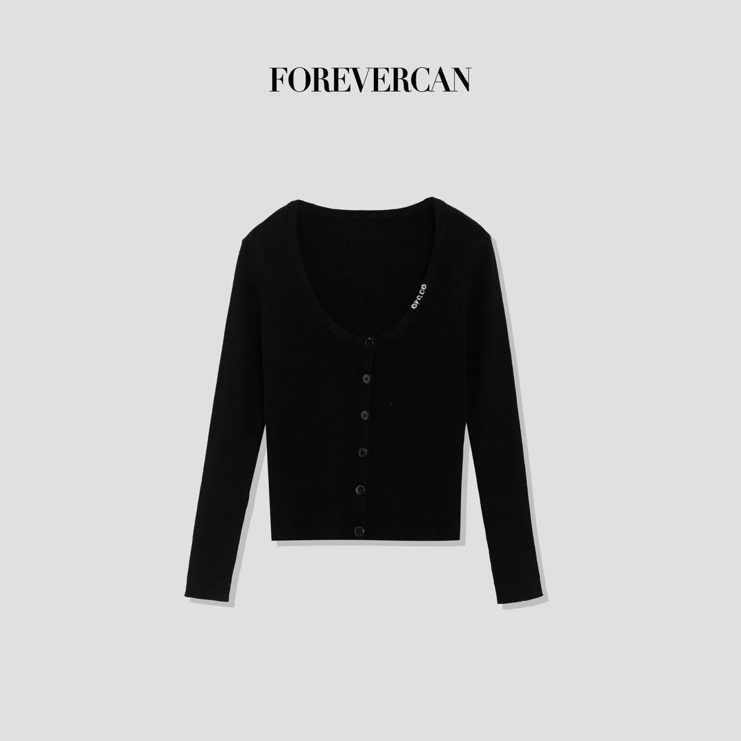 FOREVERCAN“冰美式”刺绣V领百搭基础款针织开衫外套 MY4262