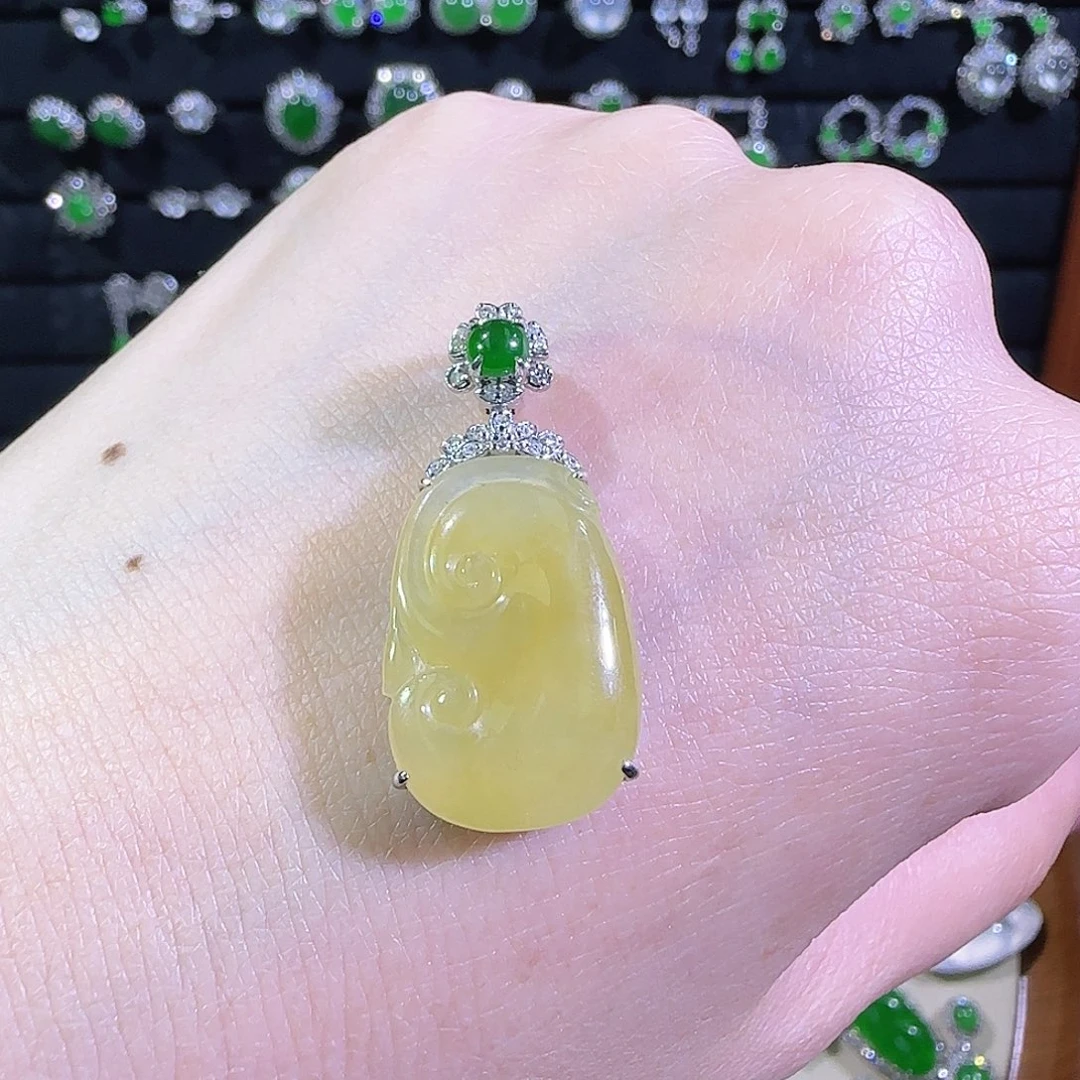 翡翠18K金镶嵌吊坠(不含链)