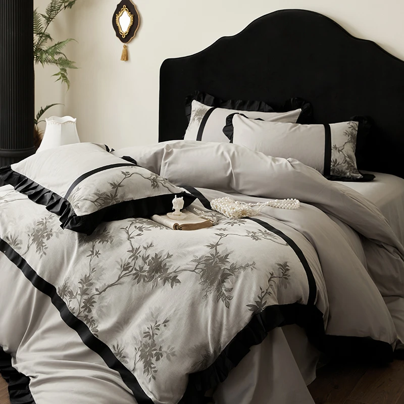 轻奢法式浪漫蝴蝶边工艺全棉纯棉色织大提花四件套宿舍床单四件套